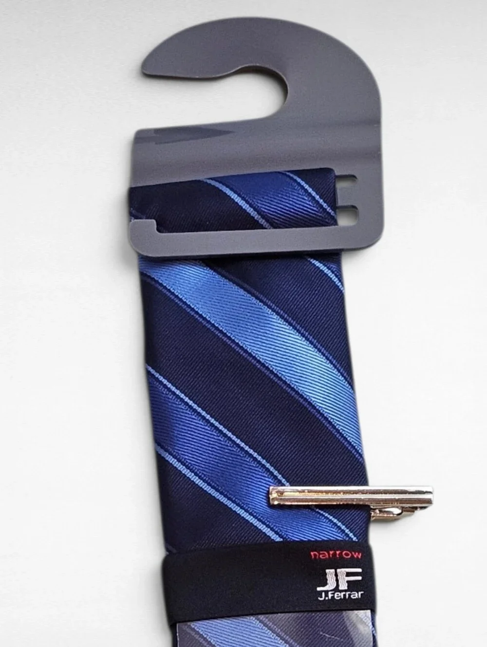 JF J. Ferrar Necktie with Tie Clip Narrow Blue and Black